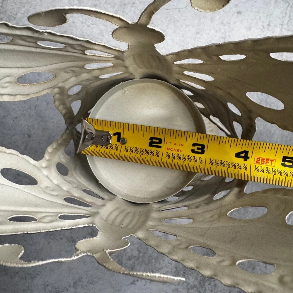Cream Metal Butterfly Pillar Candle Holder Pedestal Distressed Shabby Chic